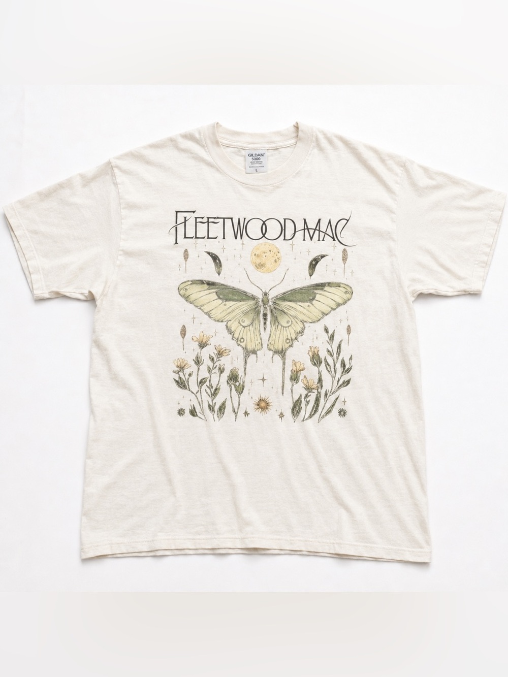 Cream Fleetwood Mac Graphic Tee with Green Moth